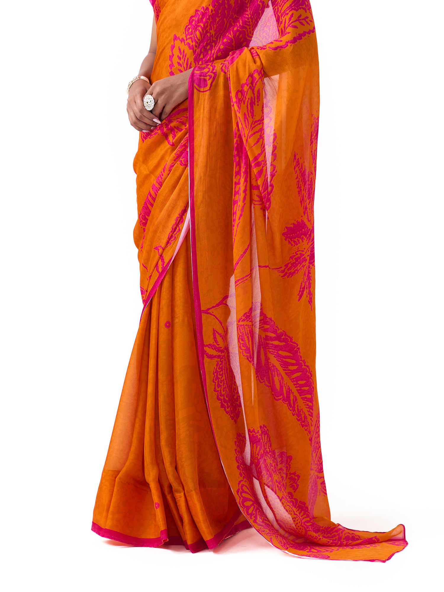 Myra Fuschia Orange Chintz Saree