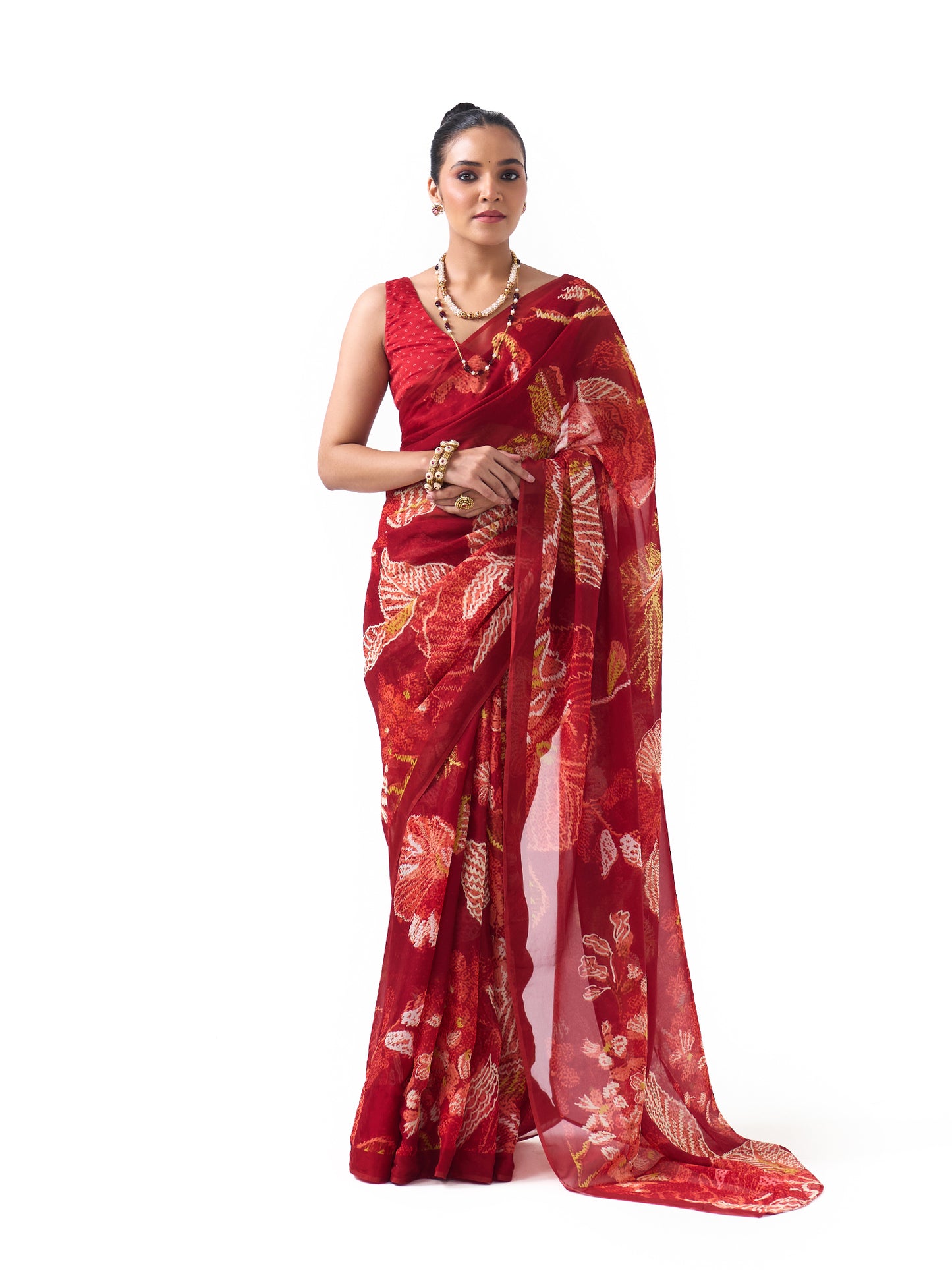 Nyra Crimson Red Blossom Saree