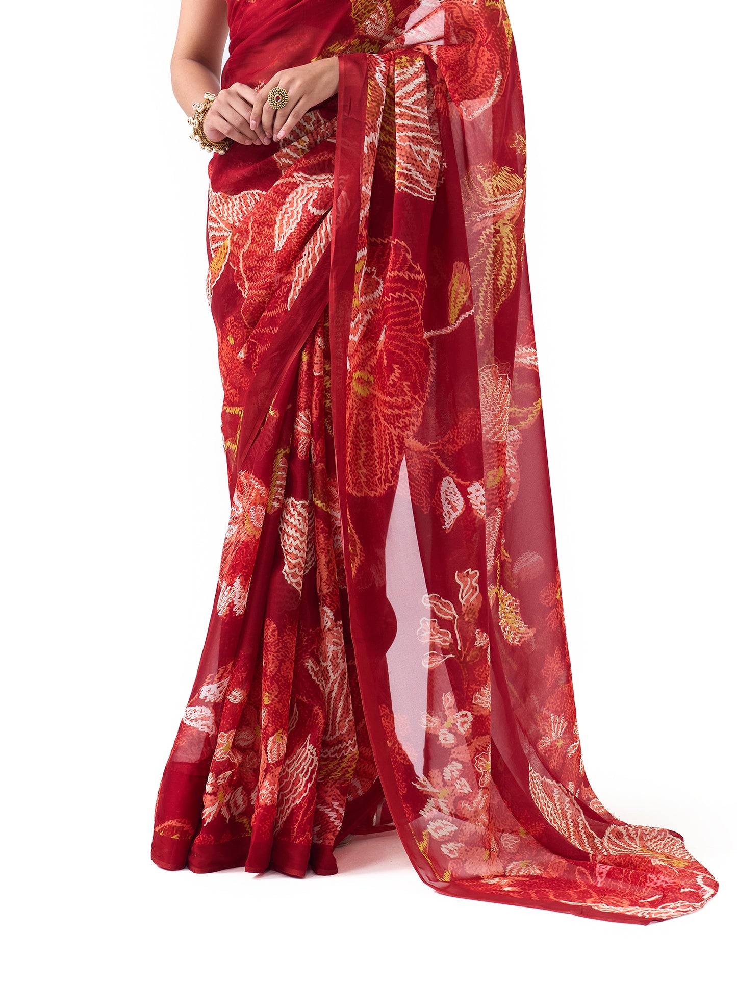 Nyra Crimson Red Blossom Saree