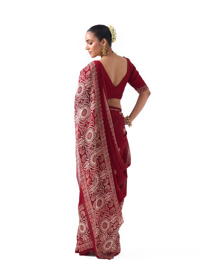 Ziya Burgundy Red Upada Saree