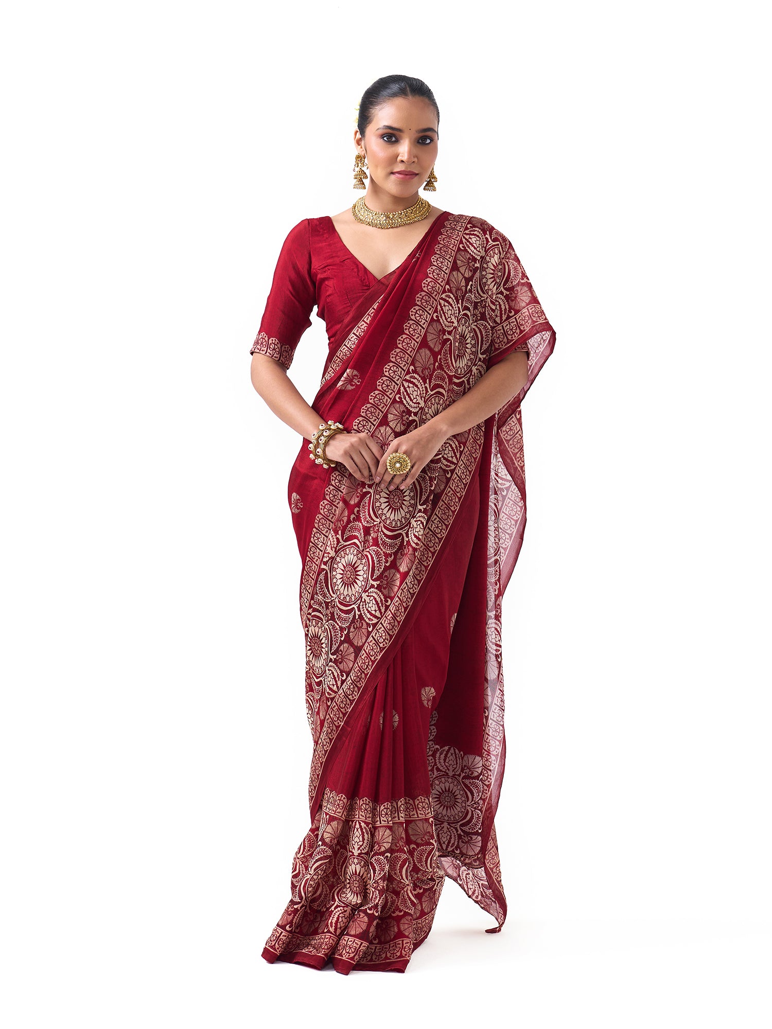 Ziya Burgundy Red Upada Saree