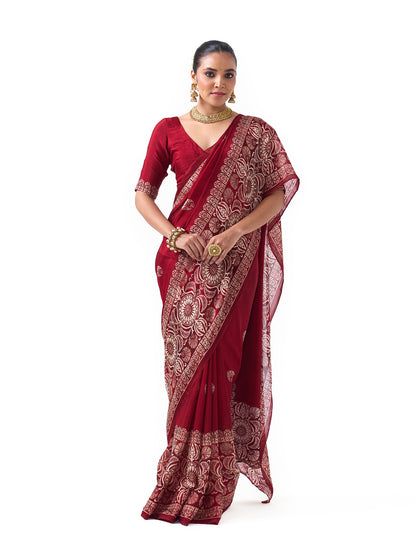 Ziya Burgundy Red Upada Saree