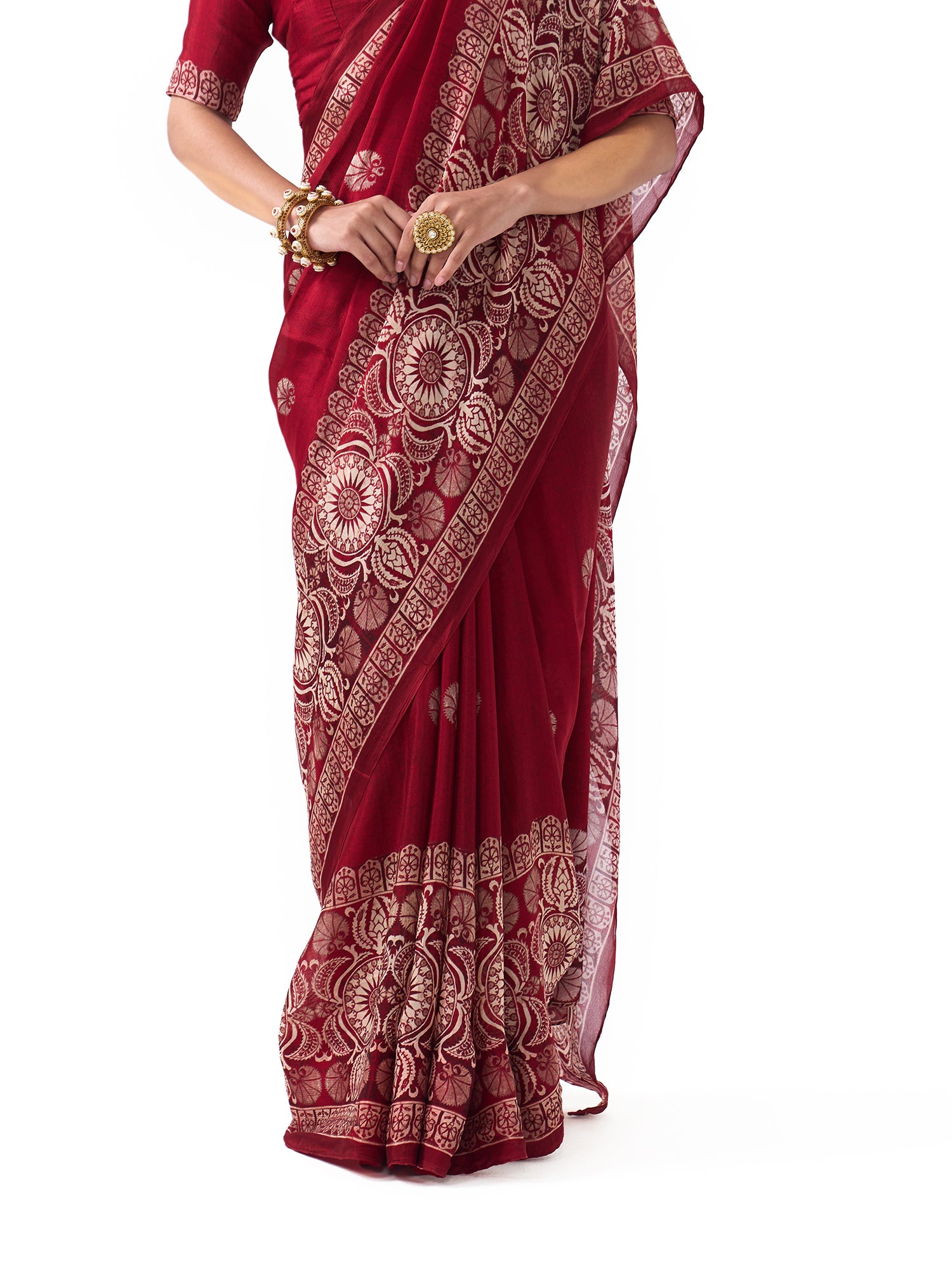 Ziya Burgundy Red Upada Saree