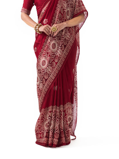 Ziya Burgundy Red Upada Saree