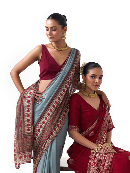 Myra Sage Blue Border Saree