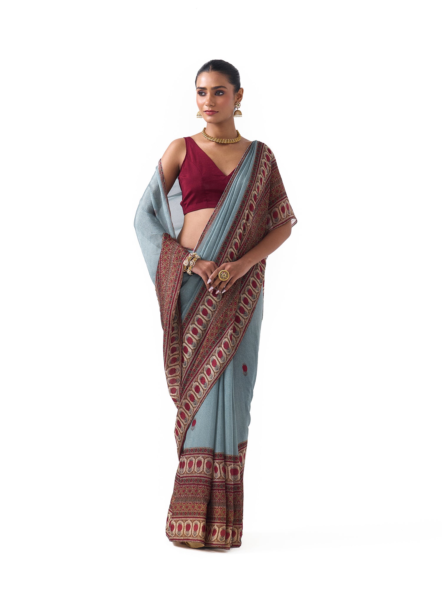 Myra Sage Blue Border Saree