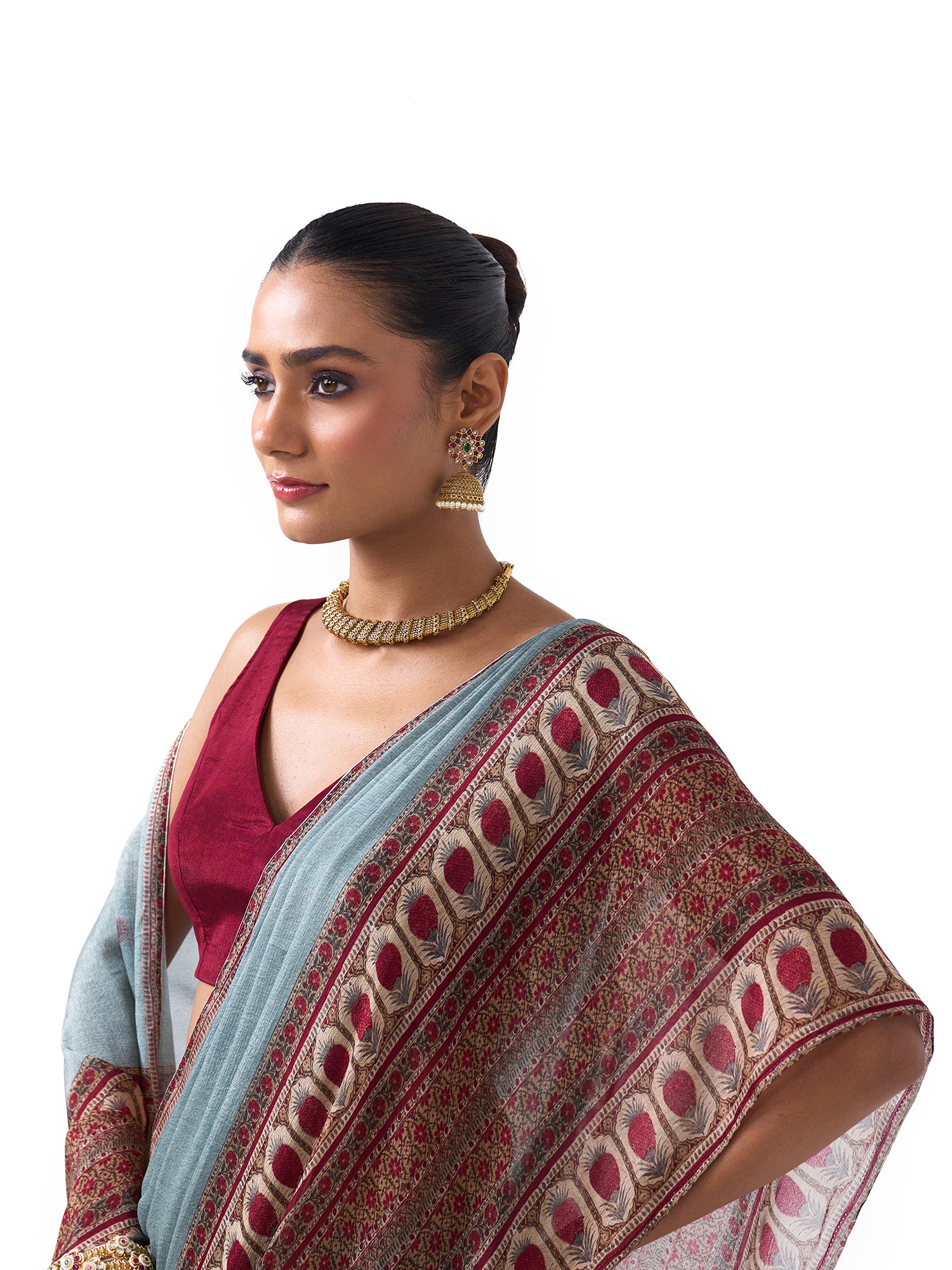 Myra Sage Blue Border Saree