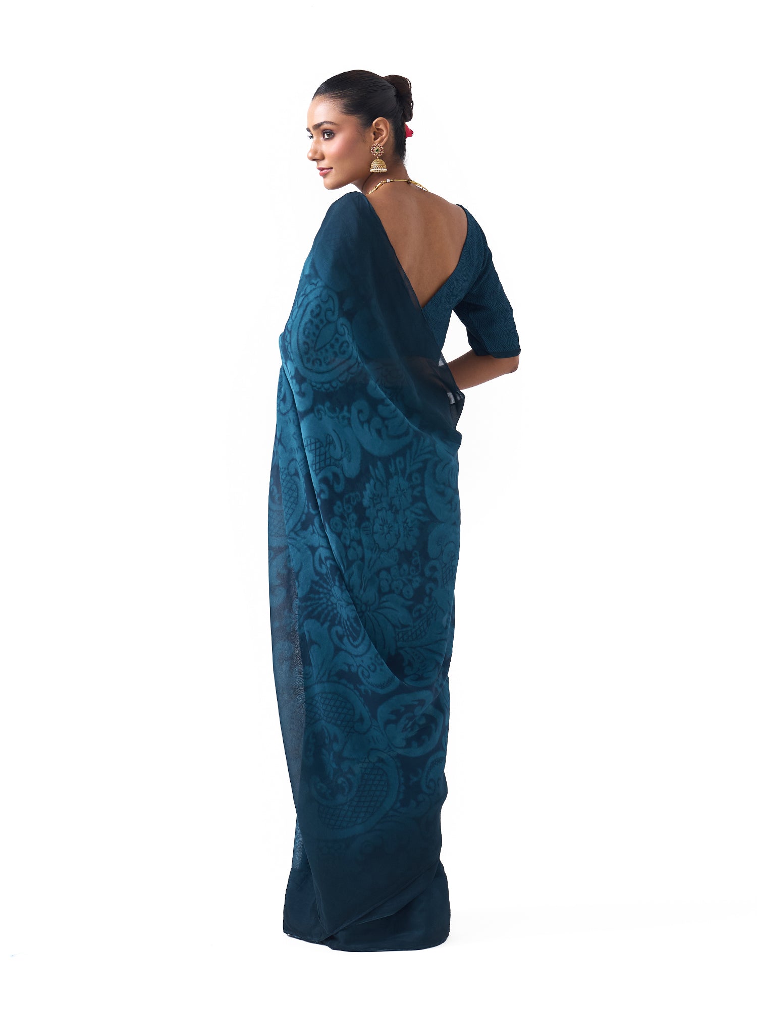Diya Teal Blue Ombre Saree