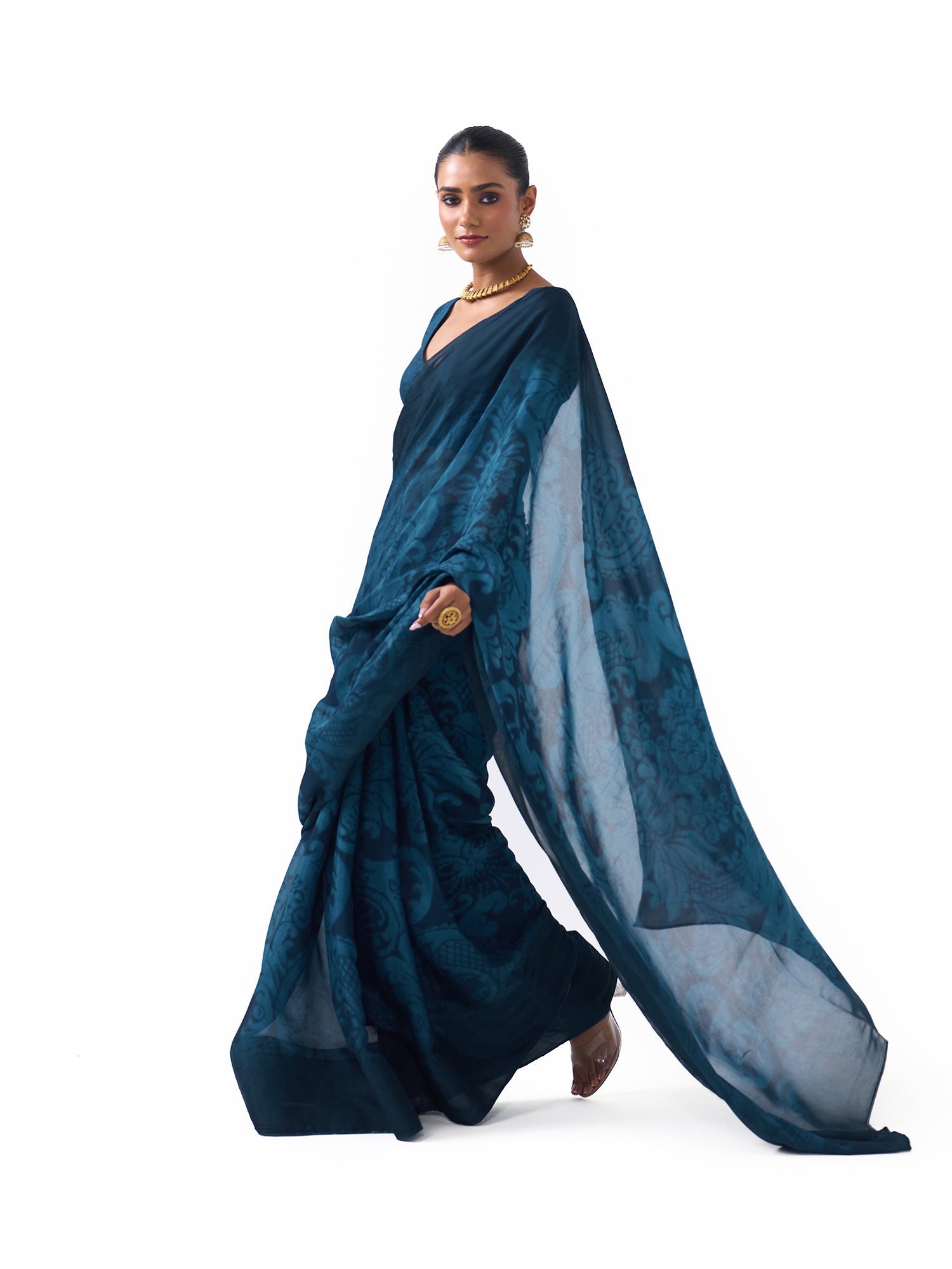 Diya Teal Blue Ombre Saree