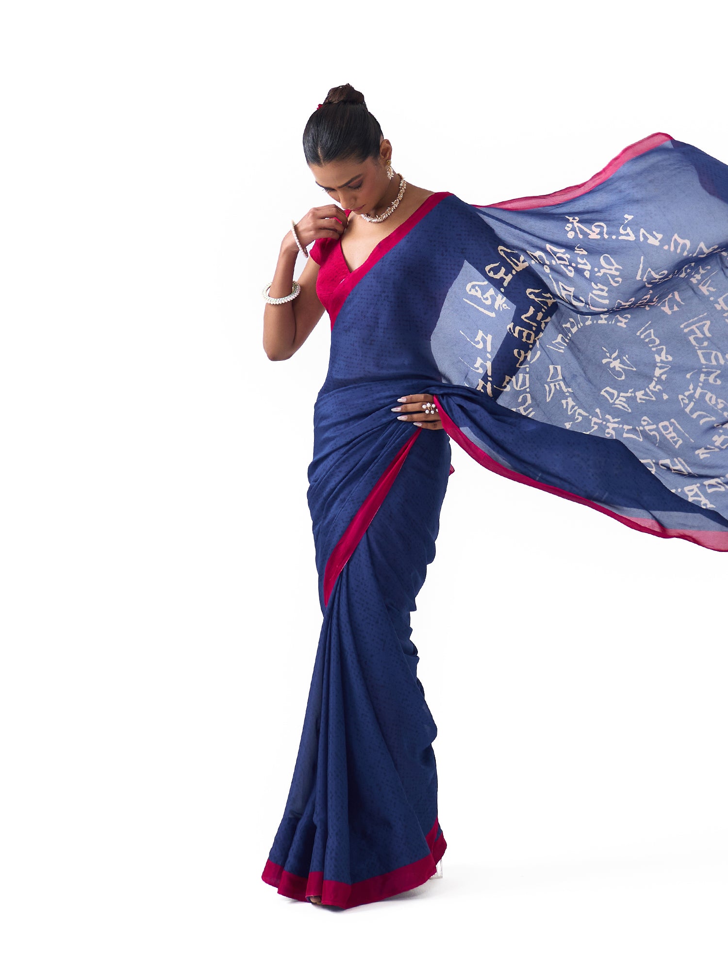 Maya Royal Blue Shanti Script Saree
