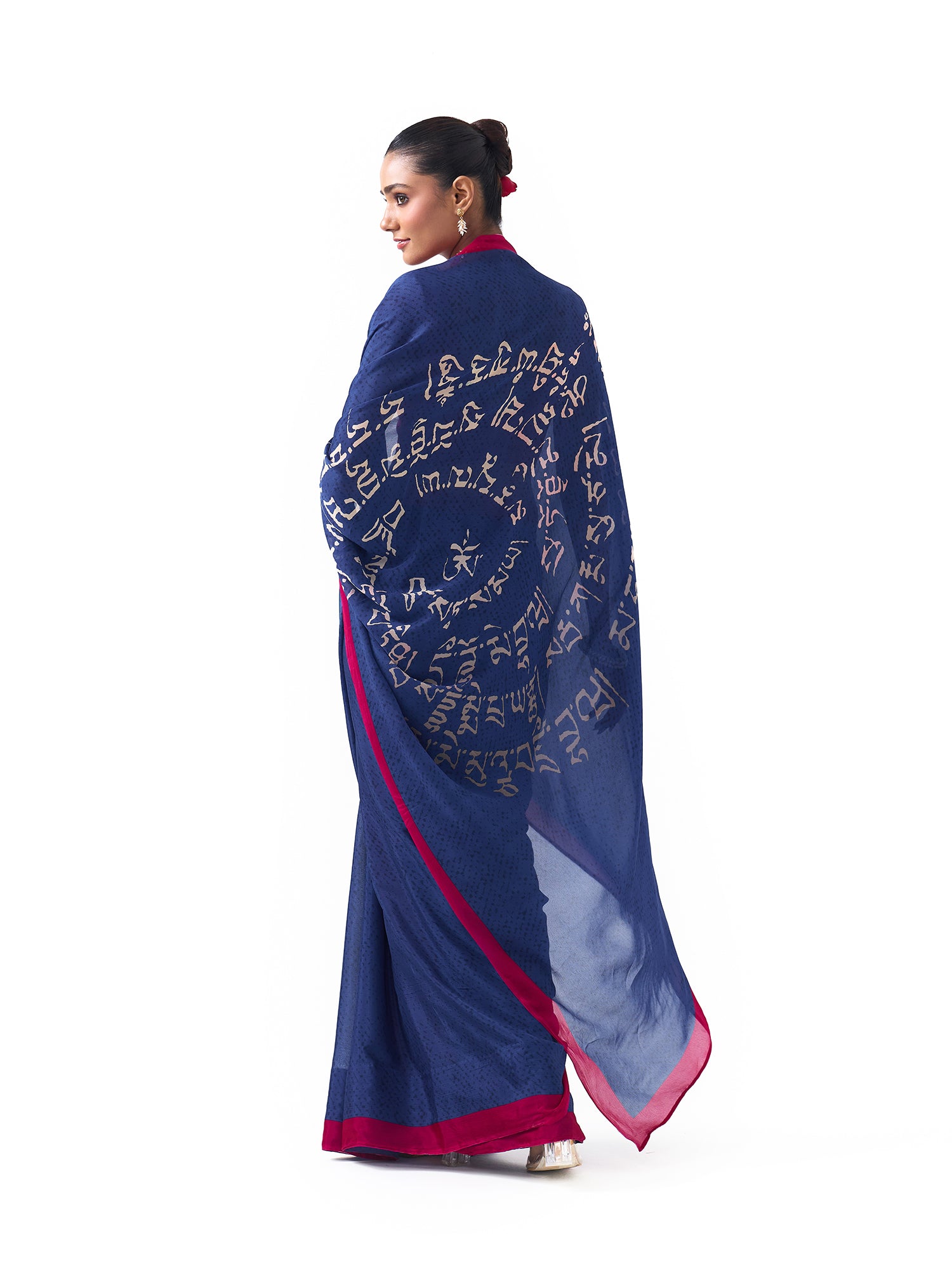 Maya Royal Blue Shanti Script Saree