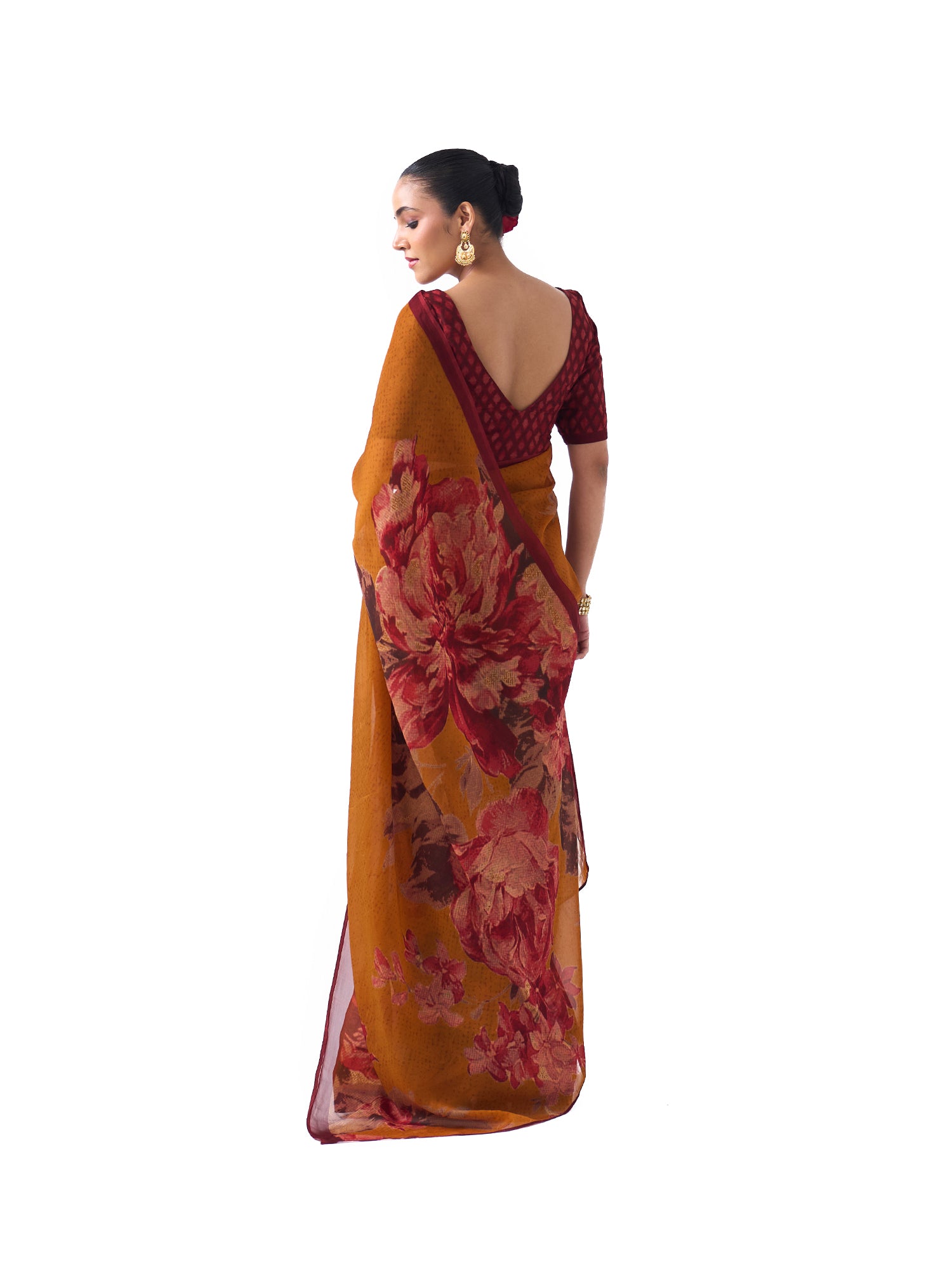Nia Mustard Yellow Big Blossoms Saree