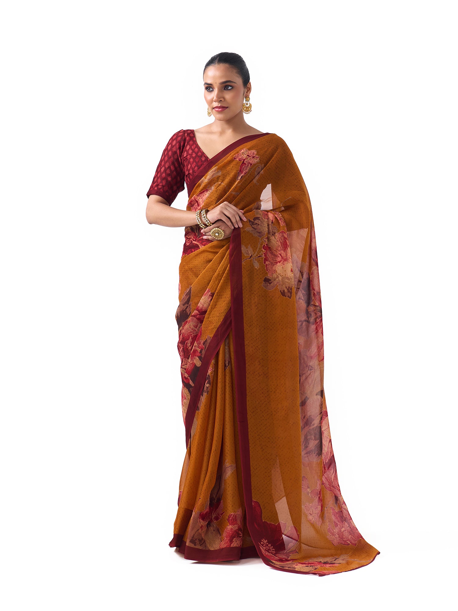 Nia Mustard Yellow Big Blossoms Saree