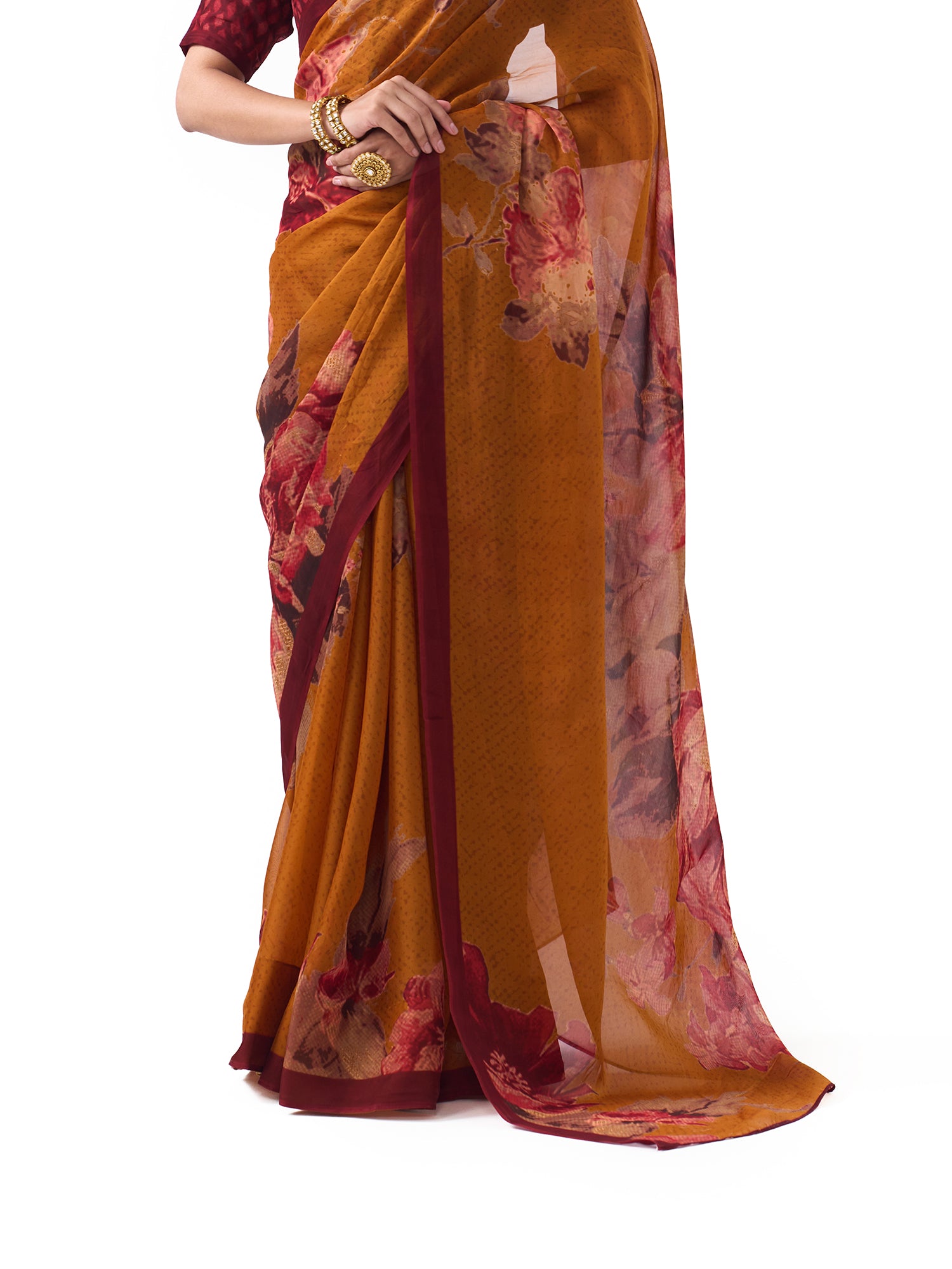 Nia Mustard Yellow Big Blossoms Saree