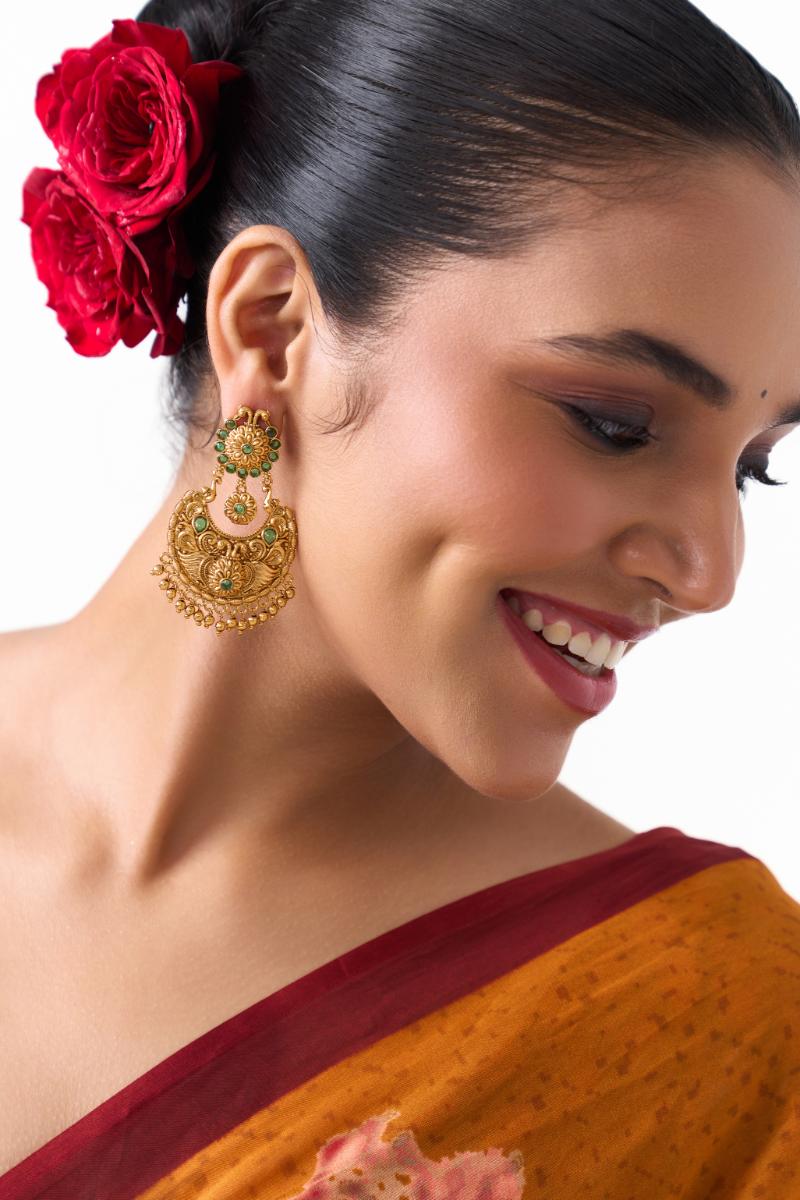 Royal Emerald Crescent Gold Earrings