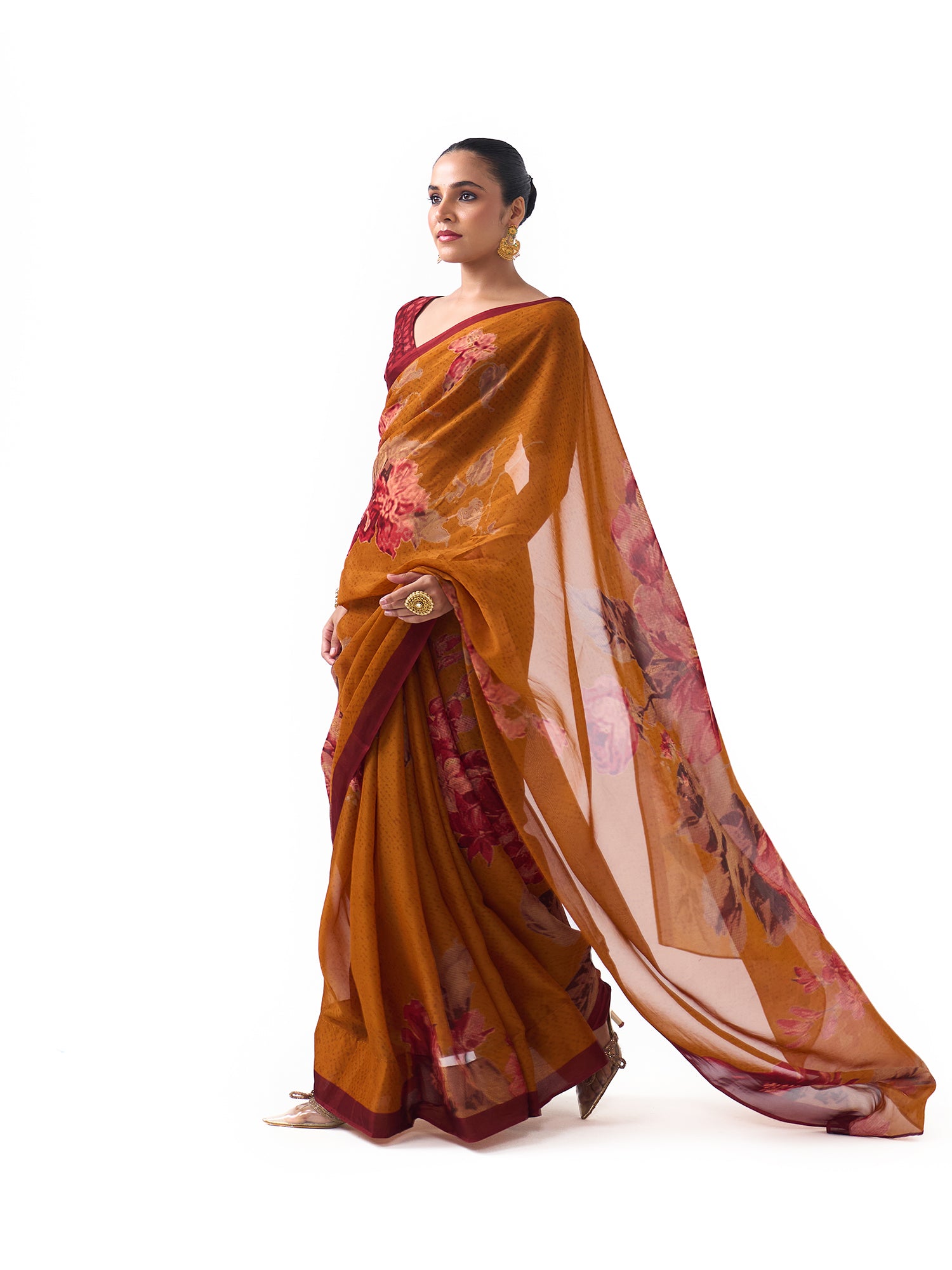 Nia Mustard Yellow Big Blossoms Saree
