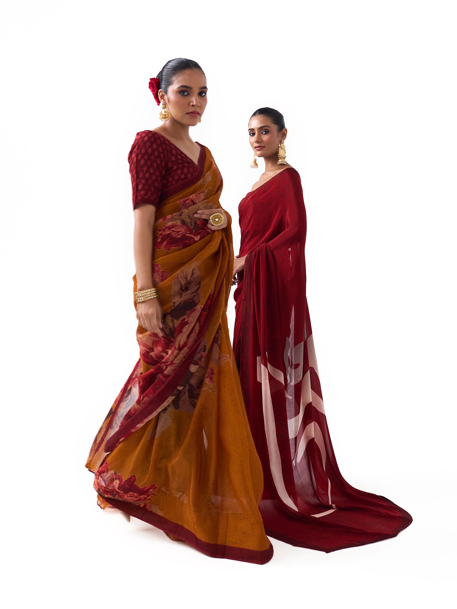 Nia Mustard Yellow Big Blossoms Saree
