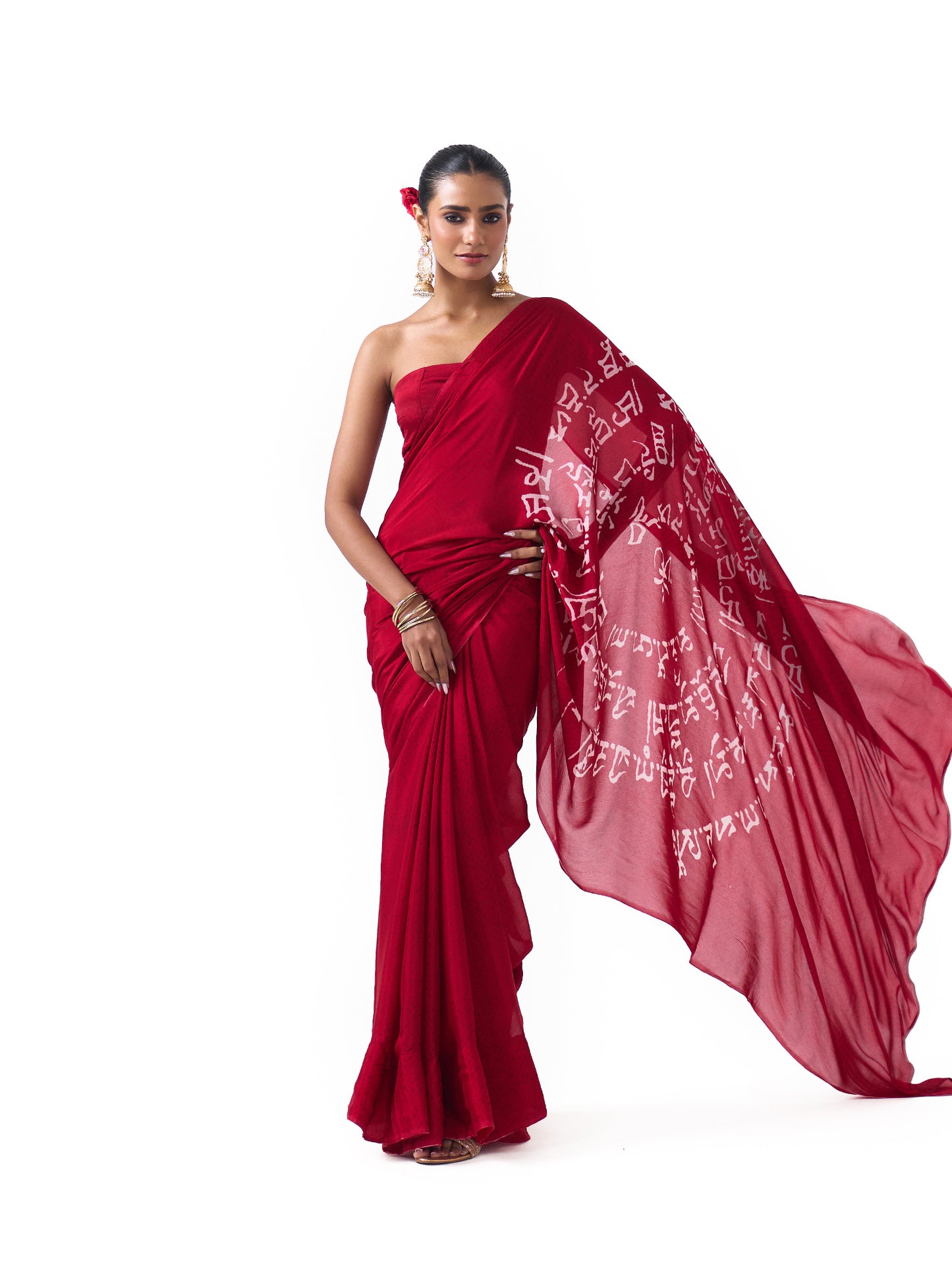Maya Red Shanti Script Saree