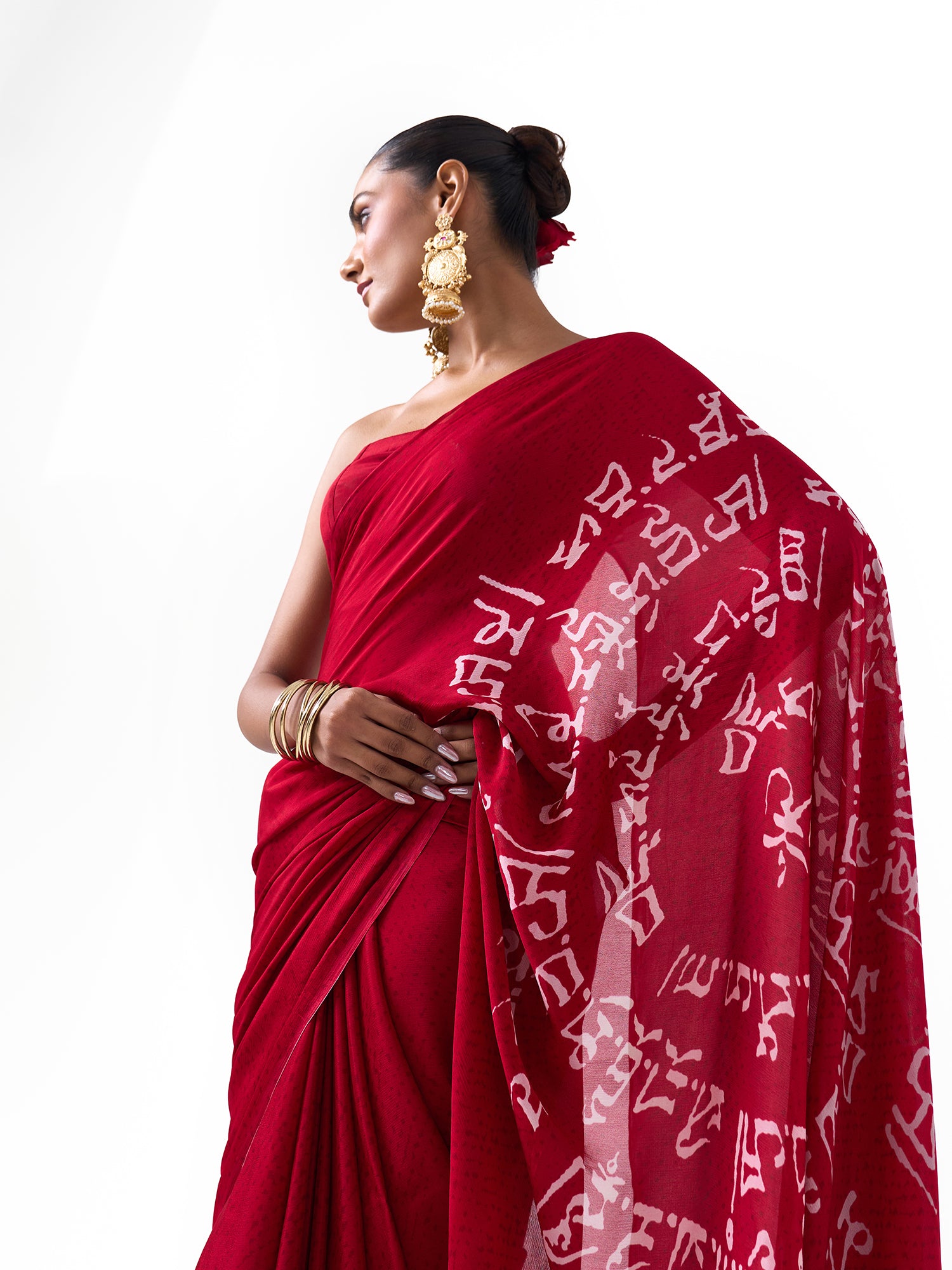 Maya Red Shanti Script Saree