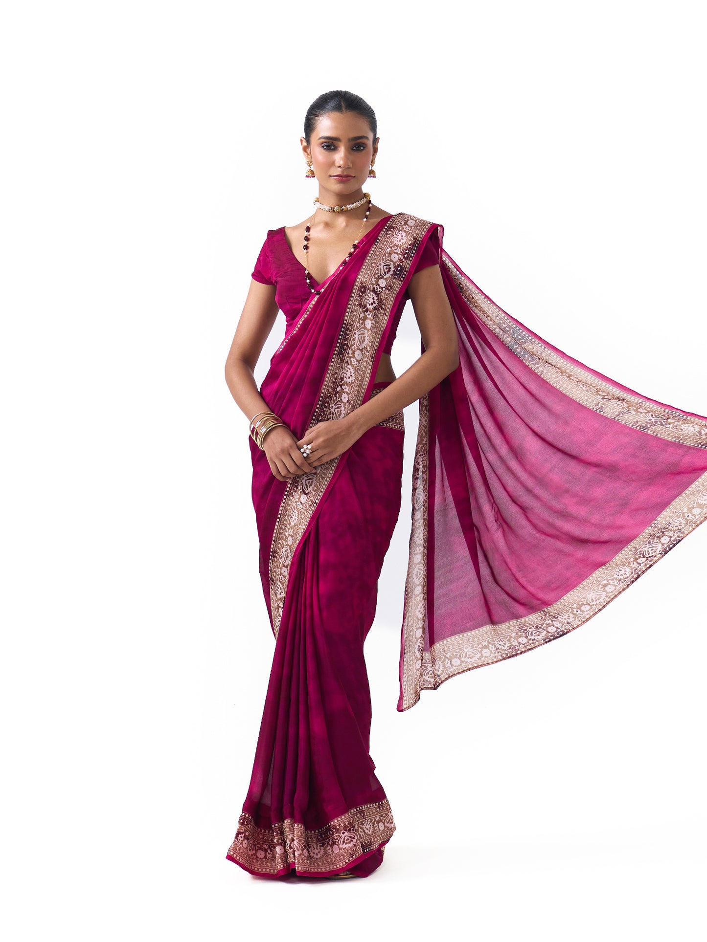 Rhea Raspberry Pink Border Saree