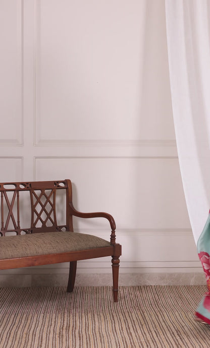Ayla Powder Blue and Red Large Floral Chinon Saree
