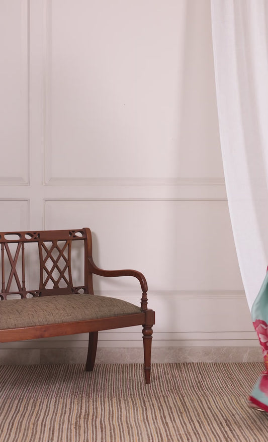 Ayla Powder Blue and Red Large Floral Chinon Saree