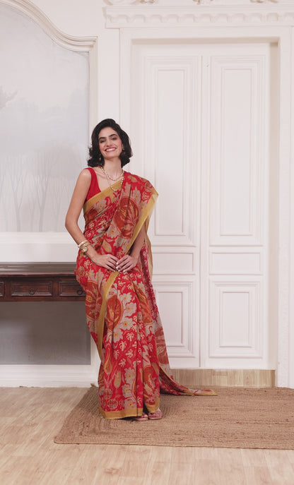 Parizad Vermillion Chanderi Saree