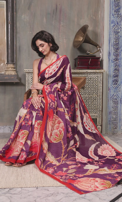 Gulnaar Deep Plum Chanderi Saree