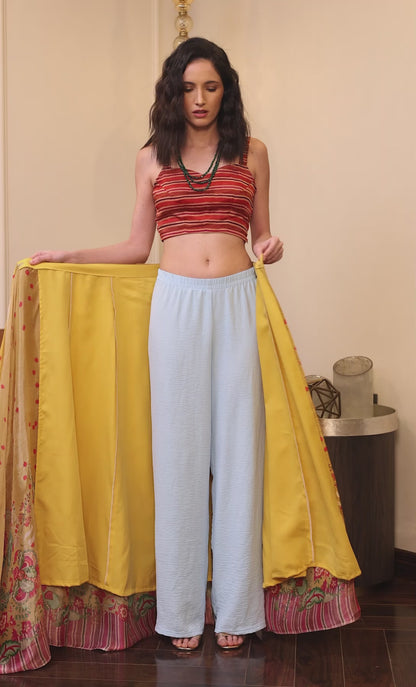 Aurelia Mustard Floral Buti Chinon Saree
