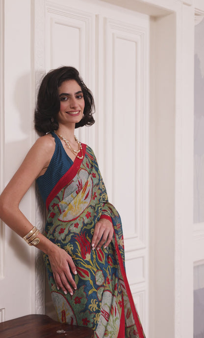 Parizad Prussian Blue Chanderi Saree
